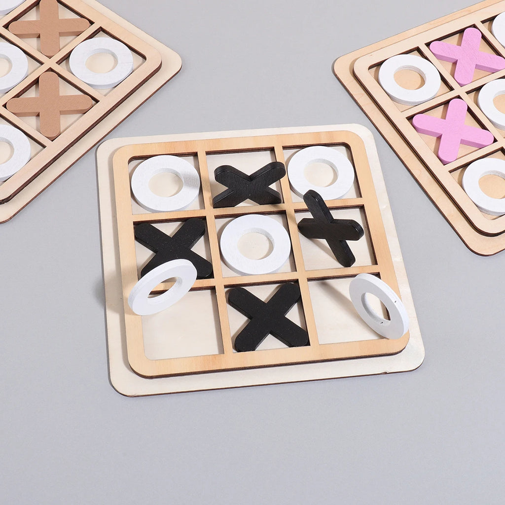XO Three-in-a-Row Tic-Tac-Toe Wooden Game Set – Casual Battle Puzzle Board Game for Kids