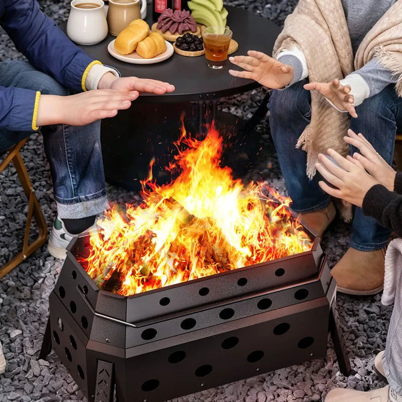 Portable Folding Campfire Grill Outdoor Wood Burning Stove for Camping and Hiking Lightweight Charcoal Fire Pit - Versatile Cooking Essential