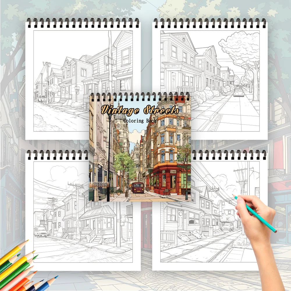 3pcs Illustrative Coloring Book Set - Car & Street Landscape Designs, Thick 30 Pages, Spiral Bound Stress Relief Gift