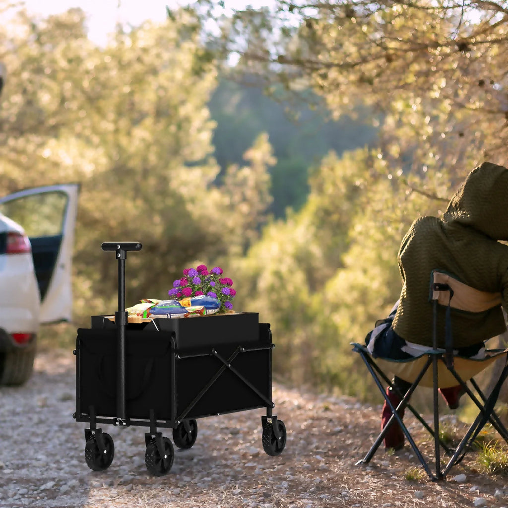 Black Small Folding Handcart - Collapsible Utility Shopping Cart for Outdoor, Garden, Picnic, and Beach Use