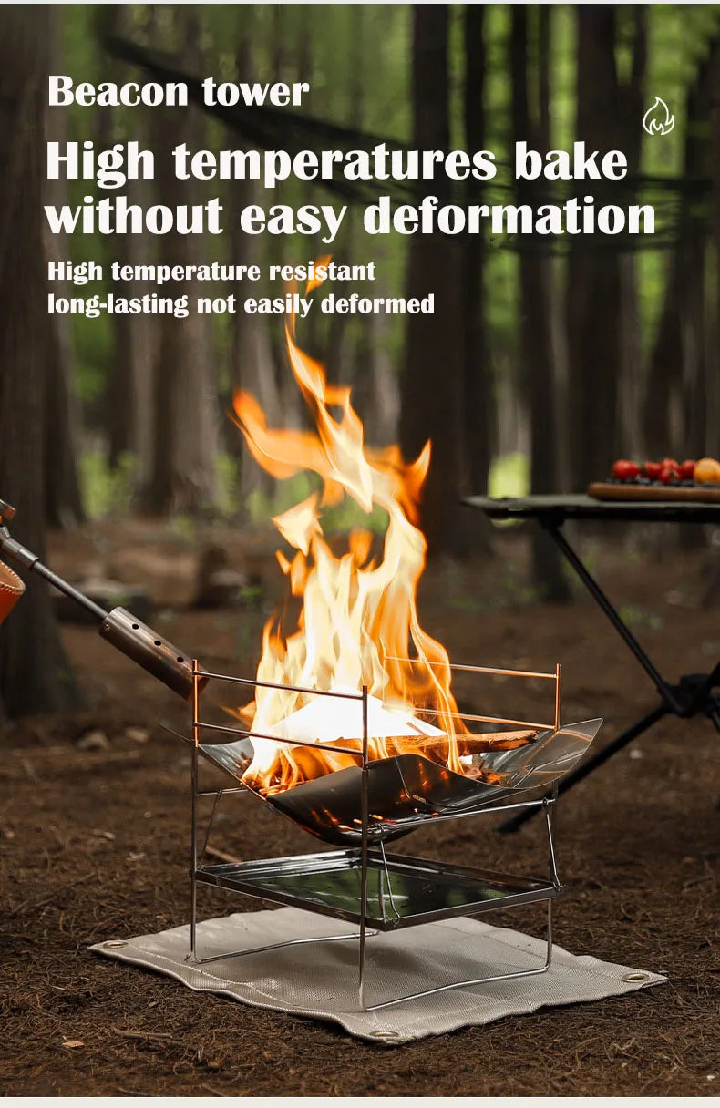 Portable Stainless Steel Fire Pit - Foldable Wood Burning Stove Mini BBQ Rack for Outdoor Camping