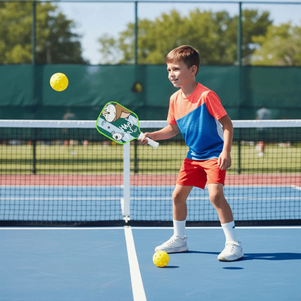 Cartoon Children's Pickleball Set with Colorful Rackets, Non-Slip Grip, and 2 Durable Balls