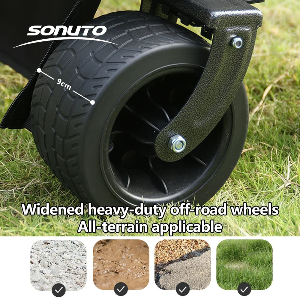 300kg Folding Wagon with Canopy & Seats - Heavy Duty Beach Cart for Camping, Picnic, and Grocery Shopping - Portable Utility Pull Cart