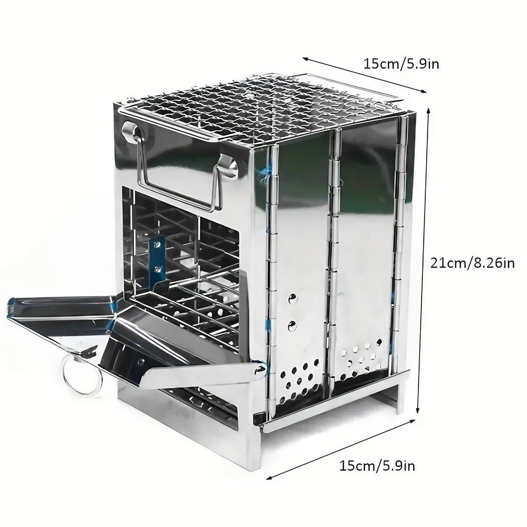 Square Wood Stove Outdoor Grill Mini BBQ Portable Camping Picnic Folding Grill for Home Kitchen Backyard Garden Cooking