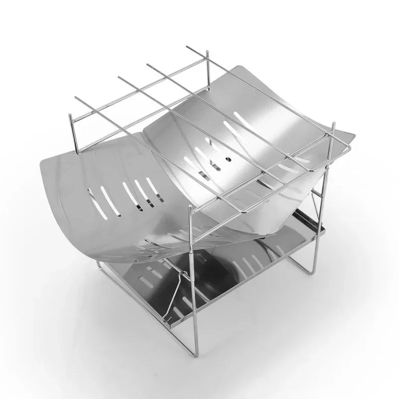 Portable Stainless Steel Fire Pit - Foldable Wood Burning Stove Mini BBQ Rack for Outdoor Camping