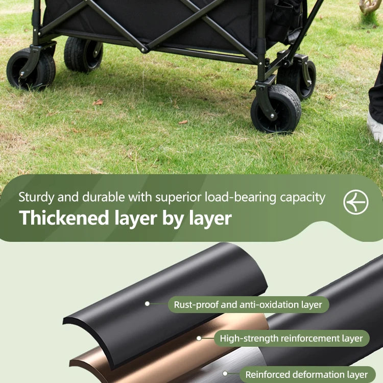 300kg Folding Wagon with Canopy & Seats - Heavy Duty Beach Cart for Camping, Picnic, and Grocery Shopping - Portable Utility Pull Cart