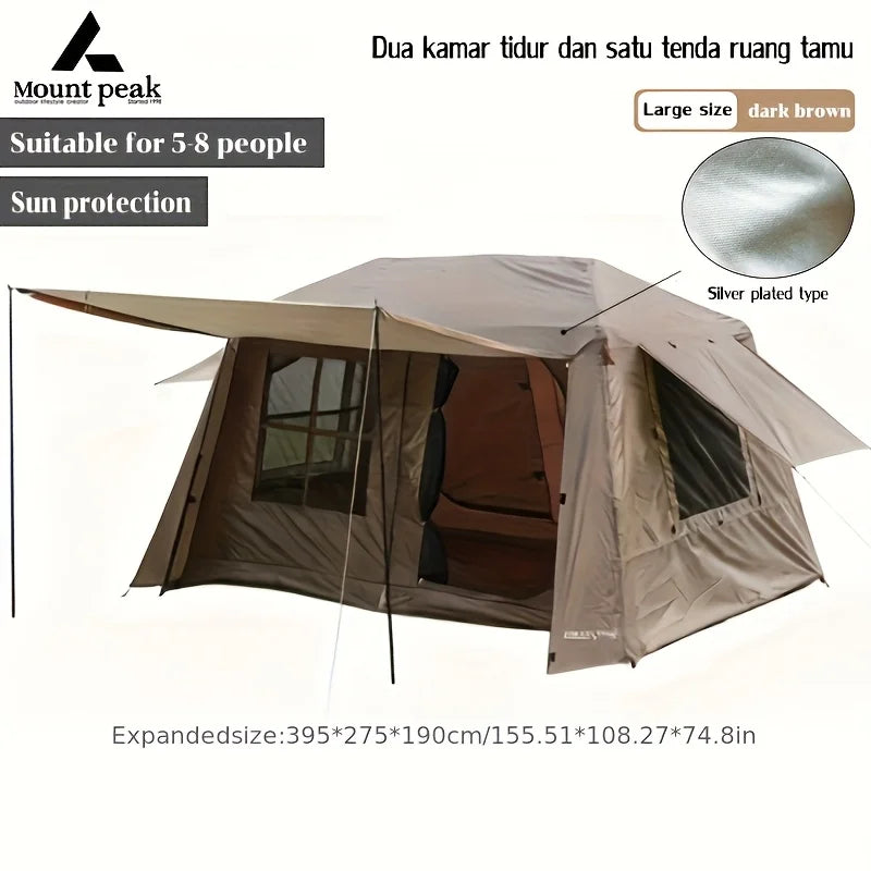 Mount Peak Large Camping Tent for 3-8 People - Quick Set Up Ridge Tent with Canopy for Outdoor Wilderness Adventure