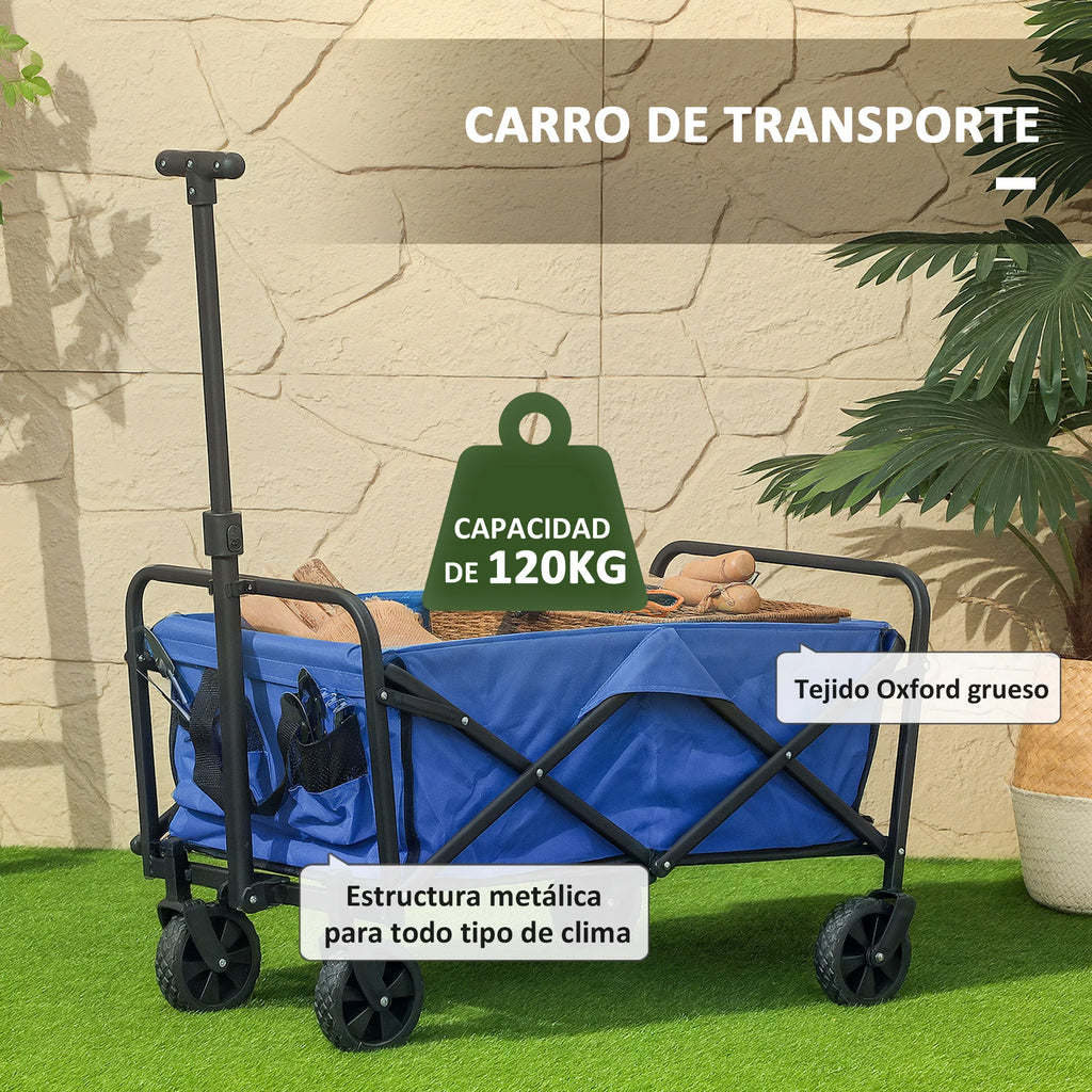 Beach Cart with Wheels and Adjustable Telescopic Handle - 120 kg Load Capacity