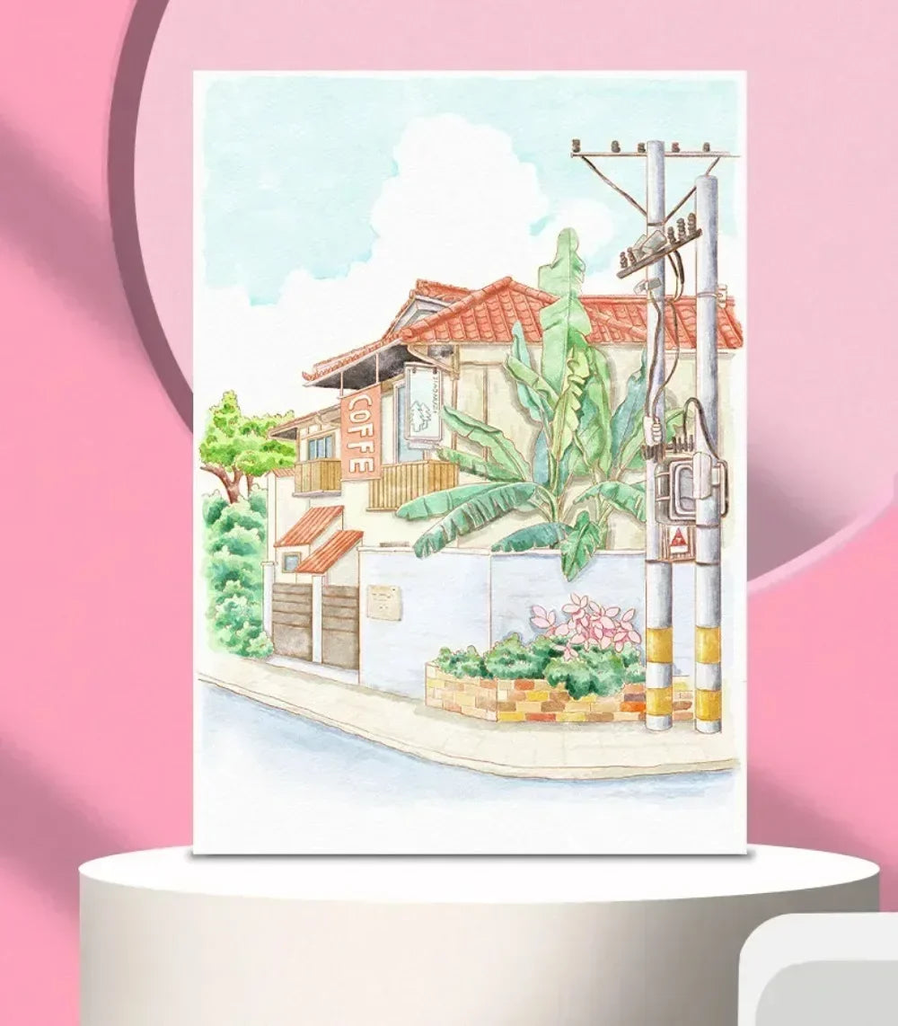 Portable Watercolor Painting Book with 4 Sheets - Kids Gouache Coloring Stationery and Graffiti Drawing Set with Paint Brush