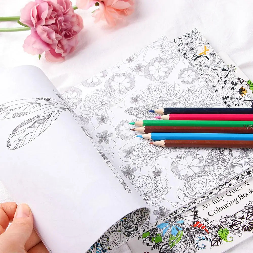 24 Pages Office School Kill Time English Edition Mixed Colouring Book Painting Graffiti Hand Painted Drawing Activities