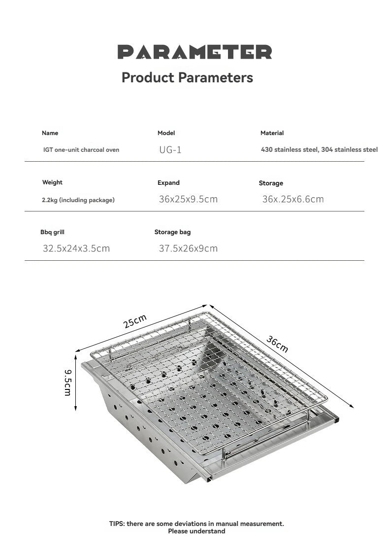 CAMPINGMOON UG-1 IGT Carbon Grill Camping Table with Expansion, Windproof BBQ, and Double-Layer Insulated Firewood Stove