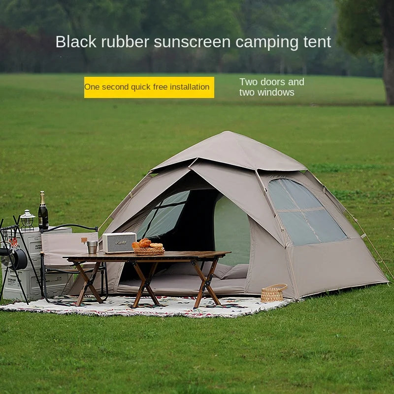 Outdoor Two-Door Folding Portable Automatic Tent - Rainproof Camping Gear with Quick Opening Design