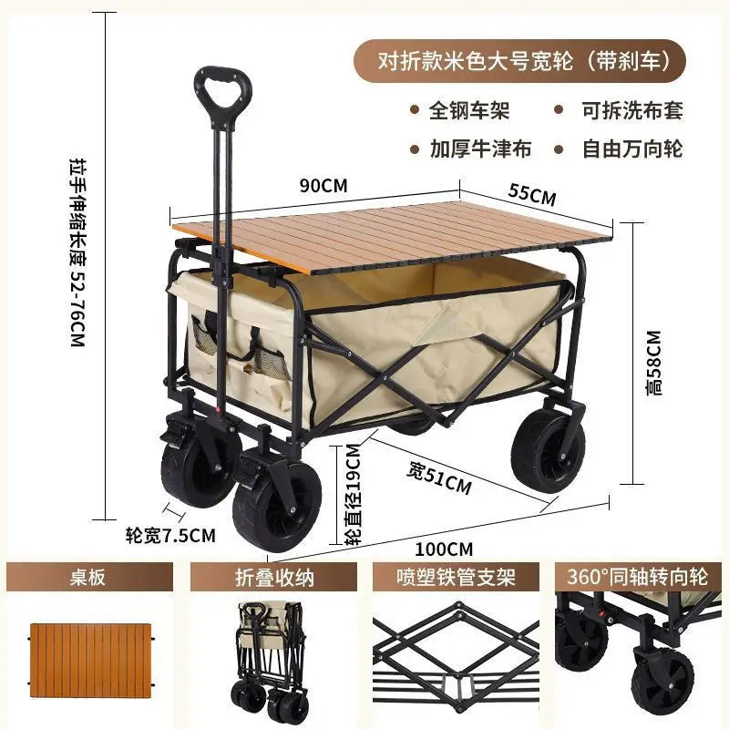 Camping Trailer Folding Shopping Cart for Outdoor Stalls, Cargo Transport, and Picnic Use