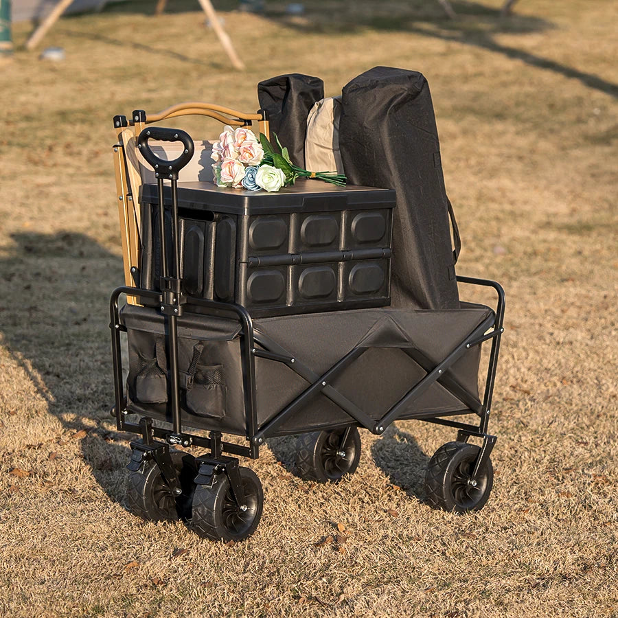 Heavy Duty Collapsible Outdoor Folding Wagon Cart for Garden, Beach, and Camping - Large Capacity Utility Trolley