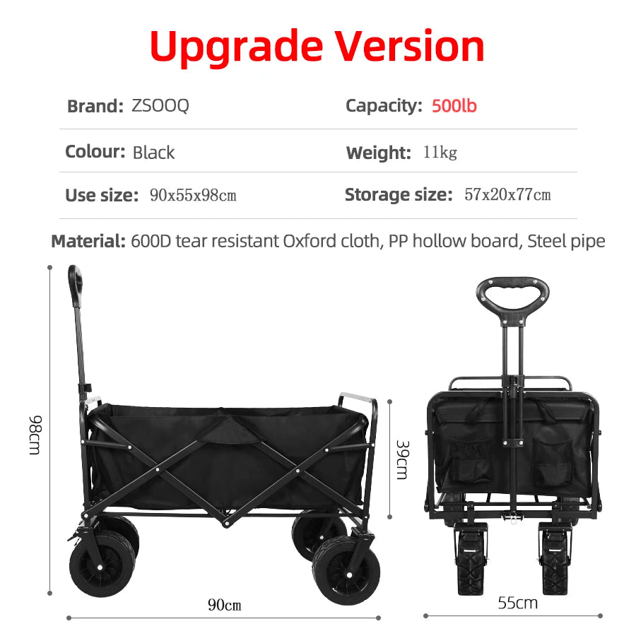 Heavy Duty Collapsible Outdoor Folding Wagon Cart for Garden, Beach, and Camping - Large Capacity Utility Trolley