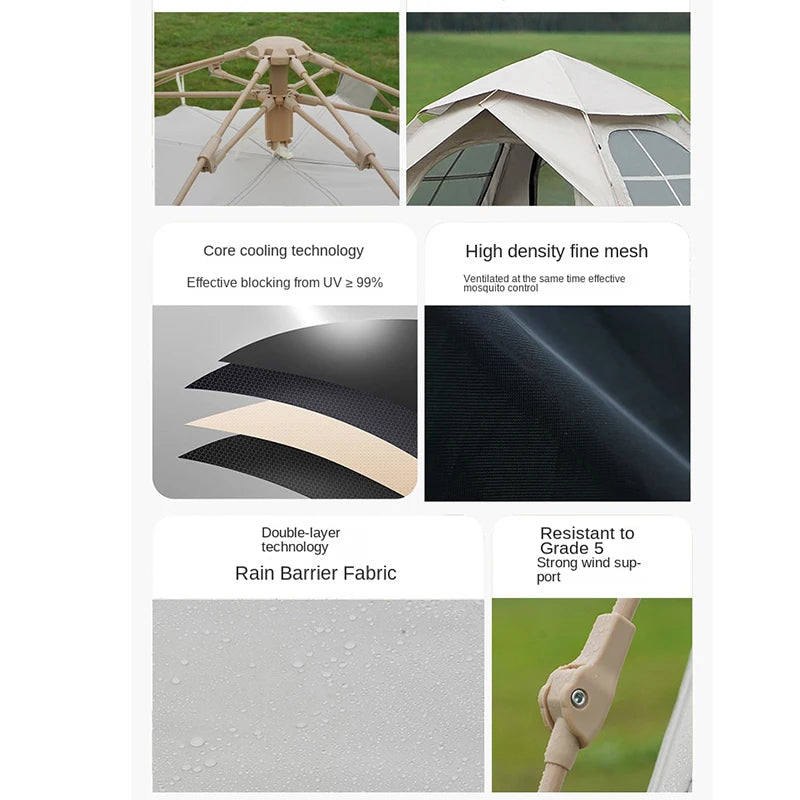 Outdoor Two-Door Folding Portable Automatic Tent - Rainproof Camping Gear with Quick Opening Design