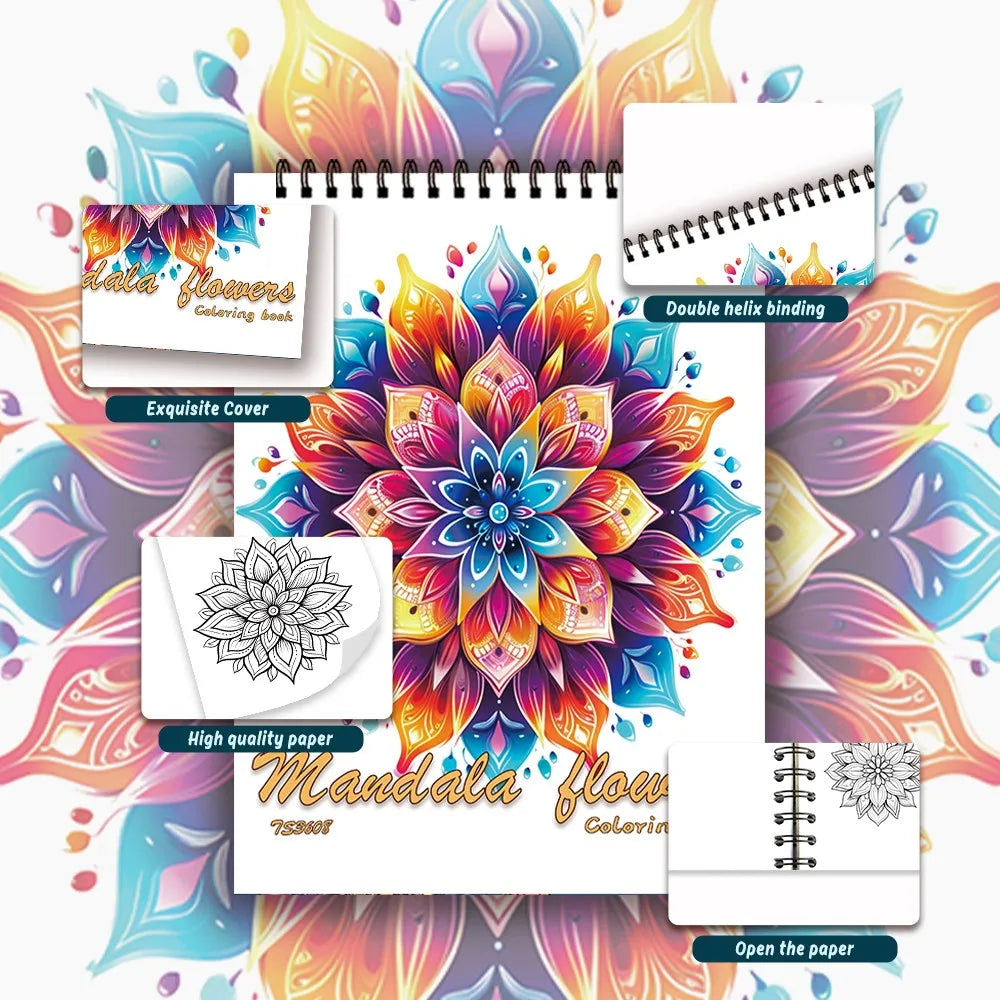 Spiral Coloring Book for Adults - 30 Thick Paper Sheets, 11.2 x 8.3 Inches, Ideal Holiday Gift and Drawing Book