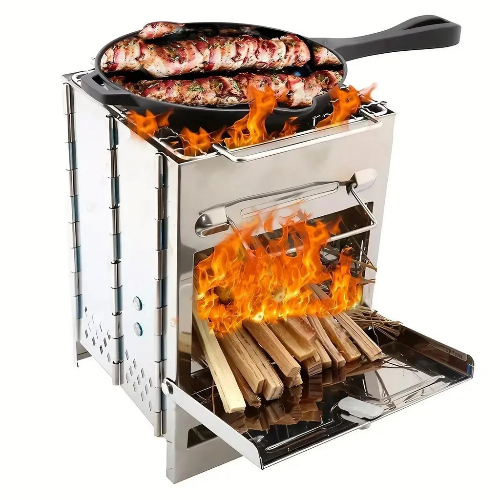 Square Wood Stove Outdoor Grill Mini BBQ Portable Camping Picnic Folding Grill for Home Kitchen Backyard Garden Cooking