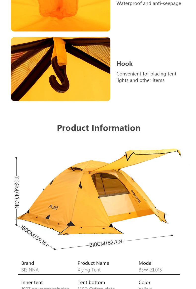 4 Season Camping Tent for 2 People - Double Layer Waterproof Backpacking Tent with Snow Skirt and Aluminum Poles for Hiking and Picnic
