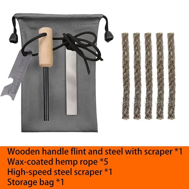 Outdoor Camping Flint Magnesium Rod Set - Waterproof Fire Starter with White Steel Scraper for EDC Survival Tools