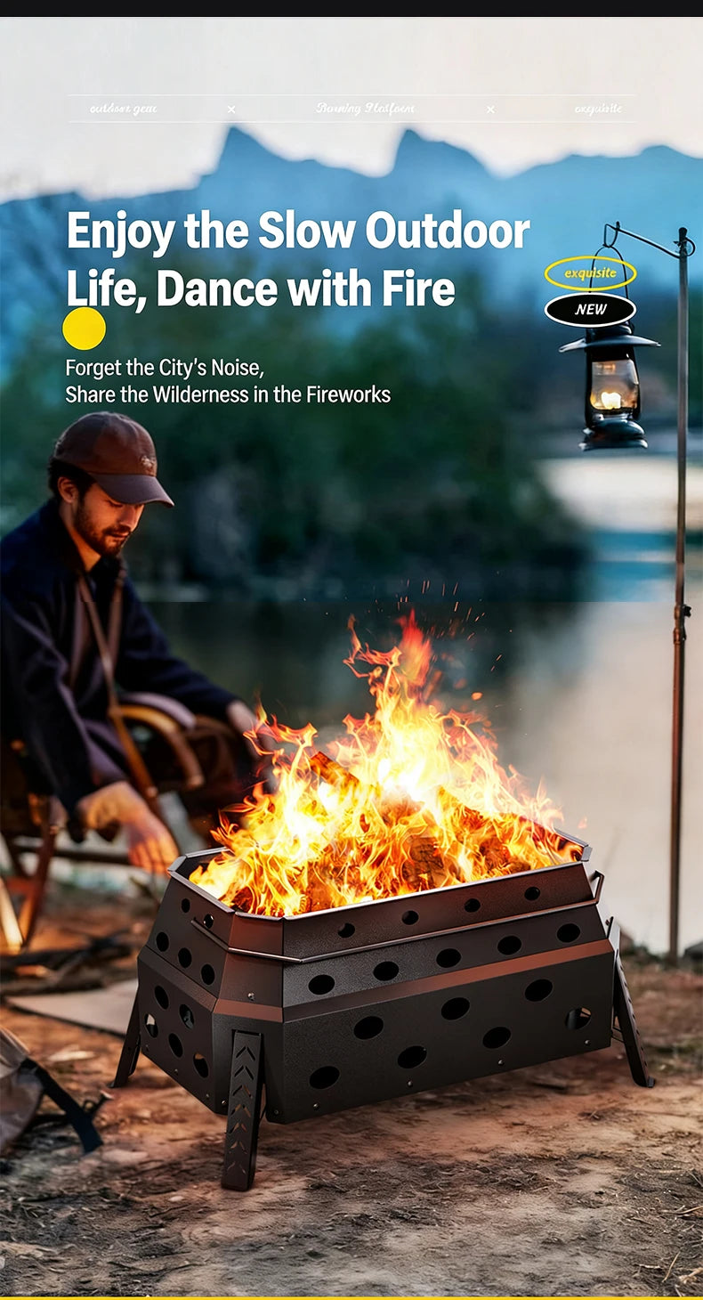 Portable Folding Campfire Grill Outdoor Wood Burning Stove for Camping and Hiking Lightweight Charcoal Fire Pit - Versatile Cooking Essential
