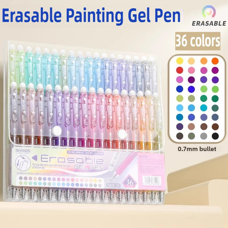 SHANDS 36/12 Colors Clickable Erasable Gel Pens 0.7mm for Kids Drawing Sketching Quick Dry Stationery Supplies