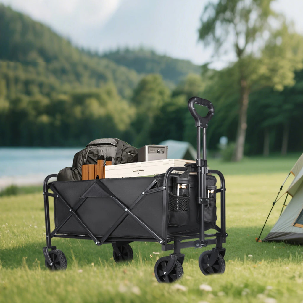 Foldable Hand Trolley for Garden and Beach - Heavy Duty 4-Wheel Carrying Trolley for Outdoor Camping and Warehouse Use