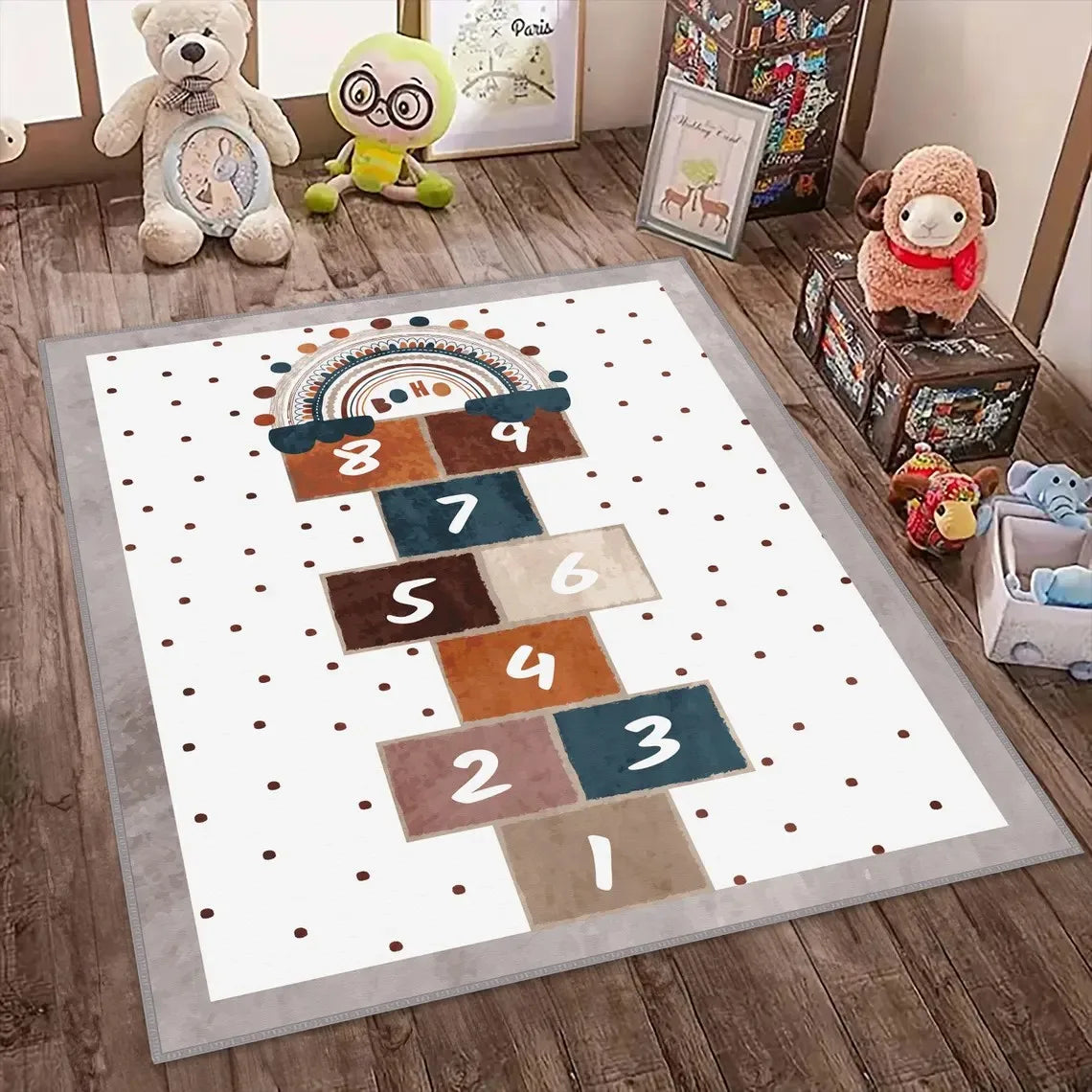 Hopscotch Kids Carpets Play Mat Cartoon Parent-child Game Carpet Bedroom Bedside Children's Number Game Room Decoration