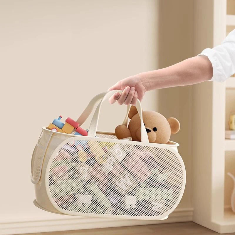 Kids Toy Storage Bin, Portable Large Capacity Organizer Basket for Plush Toys, Building Blocks, Home Playroom Organization