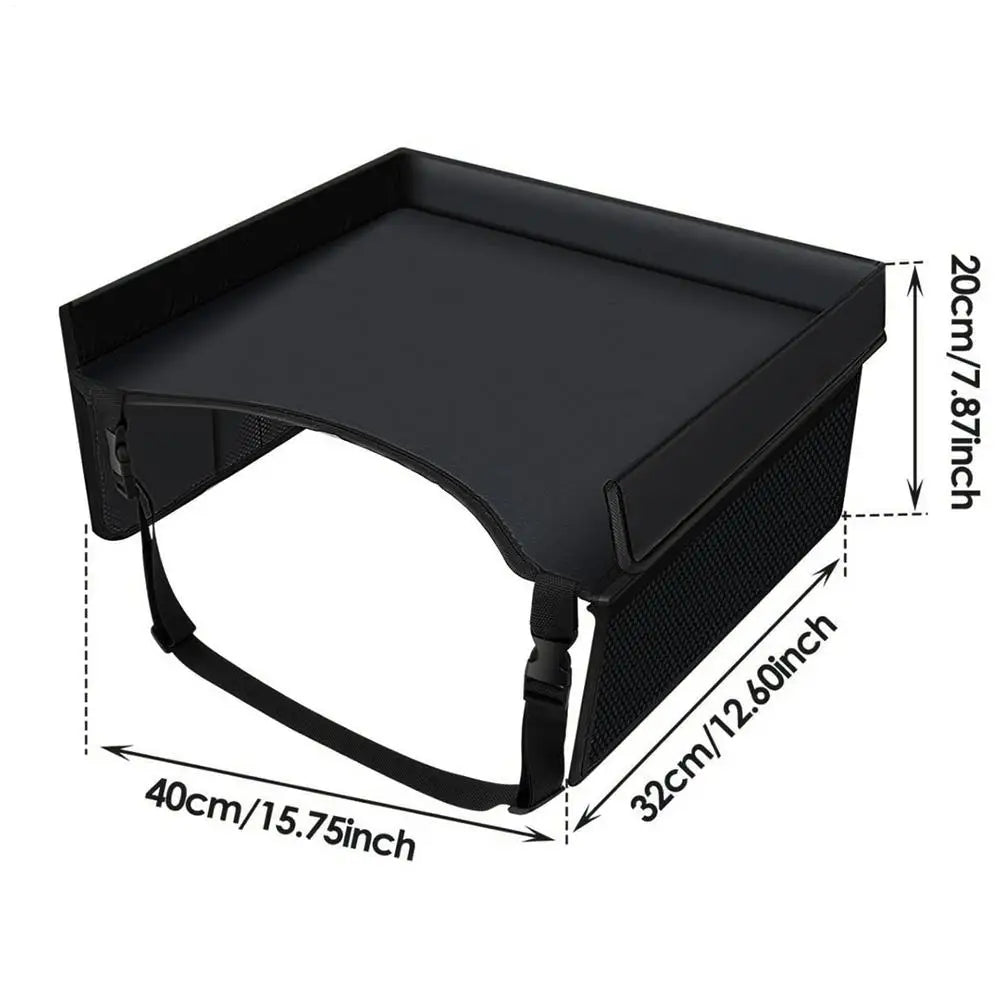Car Seat Travel Tray Organizer for Kids - Waterproof Play Table with Cup Holder, Snack Storage & Toy Space for Babies and Strollers