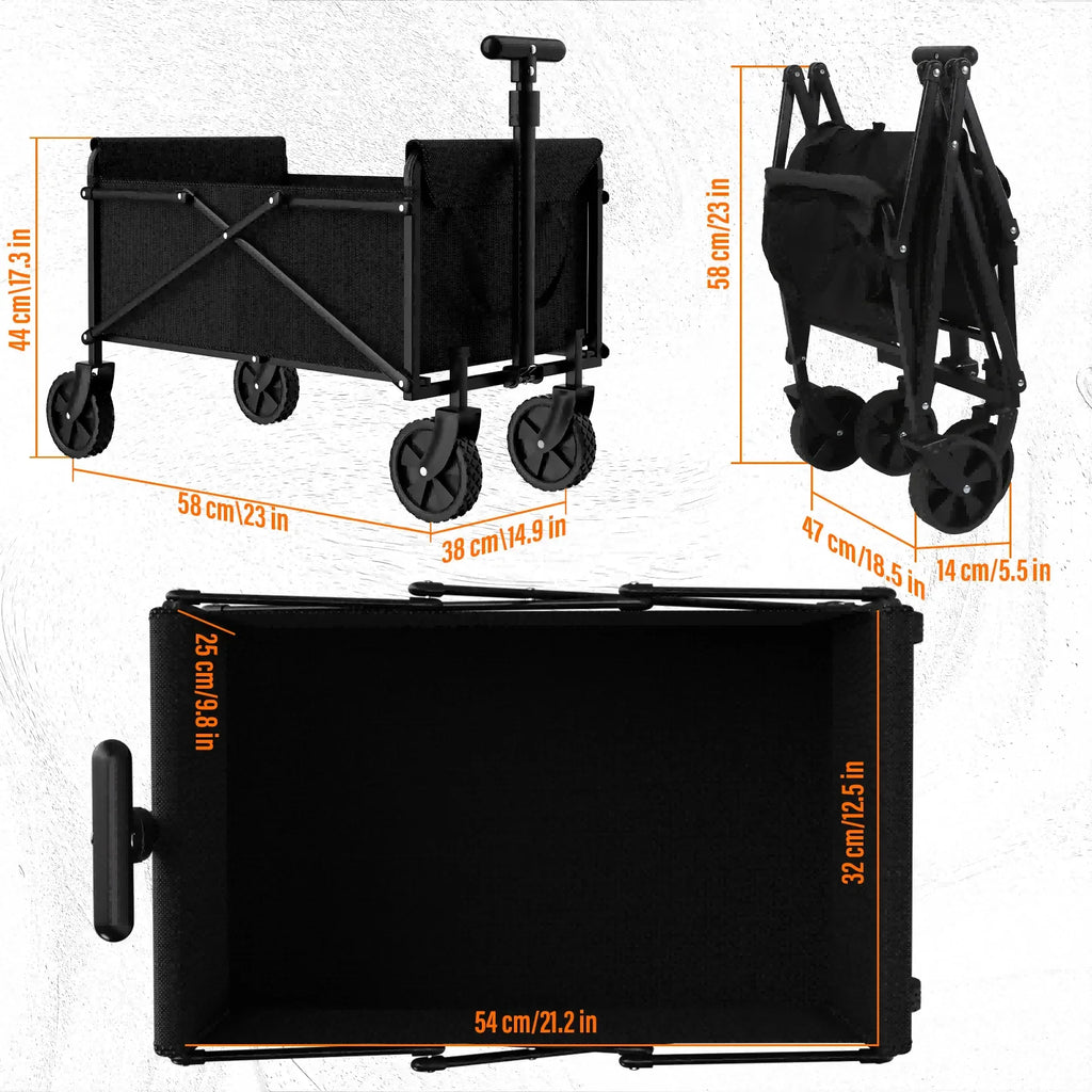 Black Small Folding Handcart - Collapsible Utility Shopping Cart for Outdoor, Garden, Picnic, and Beach Use