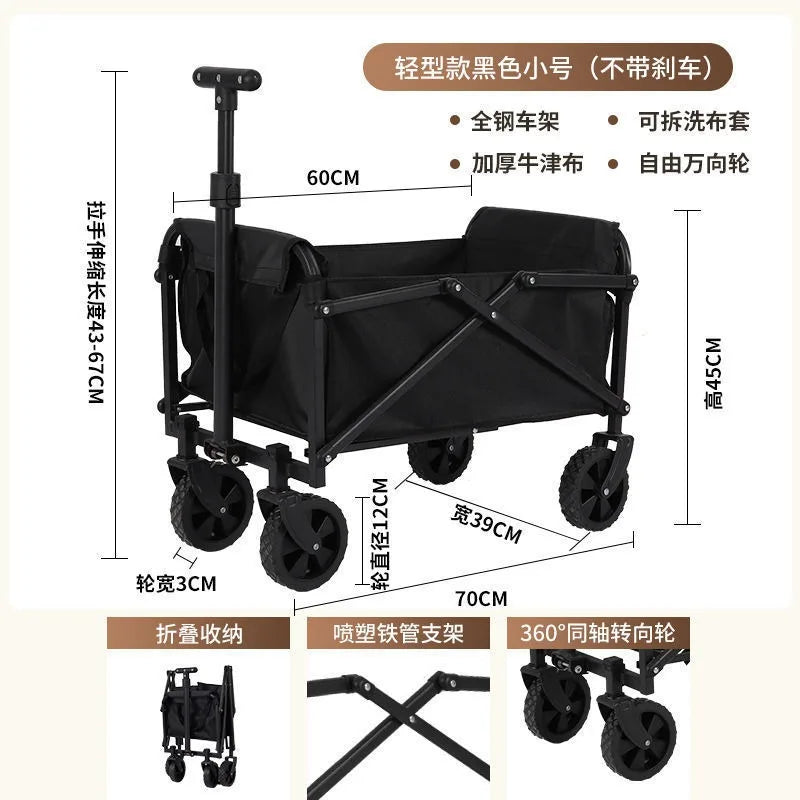 Camping Trailer Folding Shopping Cart for Outdoor Stalls, Cargo Transport, and Picnic Use