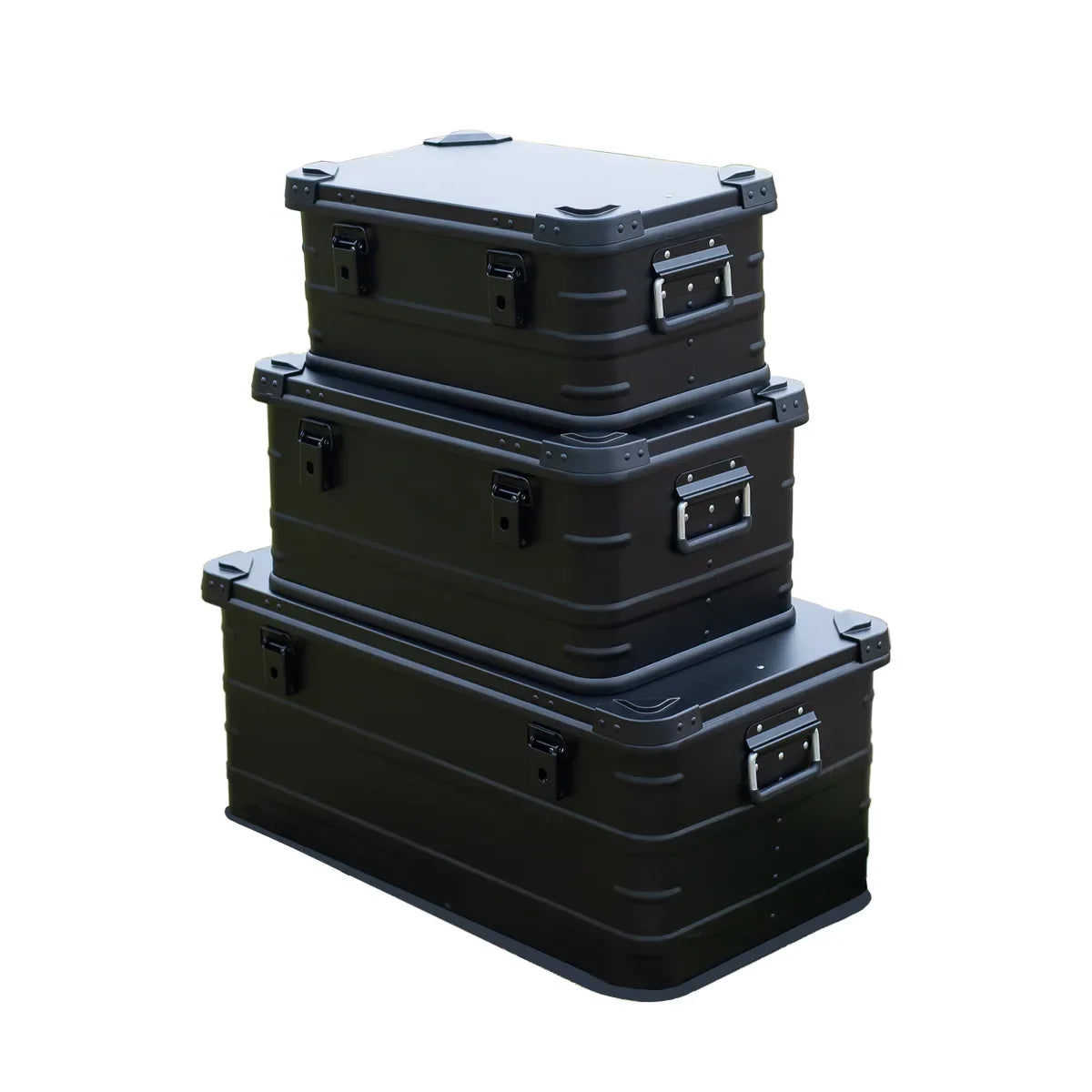 30L 50L 80L Aluminum Alloy Black Travel Storage Box for Camping, Outdoor, Picnic, and Household Use