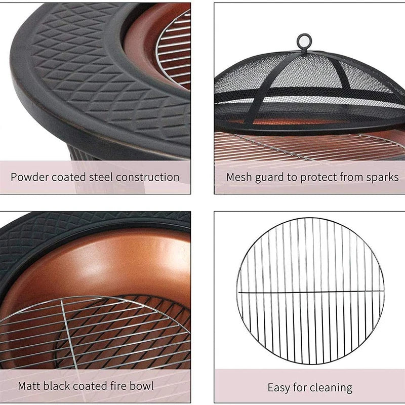 32-Inch Fire Pit Bowl with BBQ Grill - Outdoor Camping Firepit Set for Wood Burning and Garden Heating