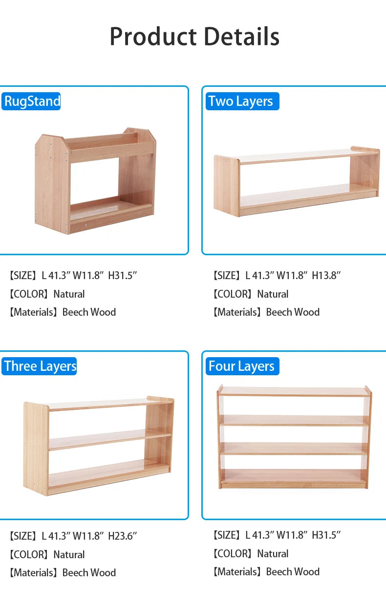 Montessori Kids Beachwood Shelf, Cabinet, Table, Rug Stand, Cupboard for Kindergarten and Childcare Center