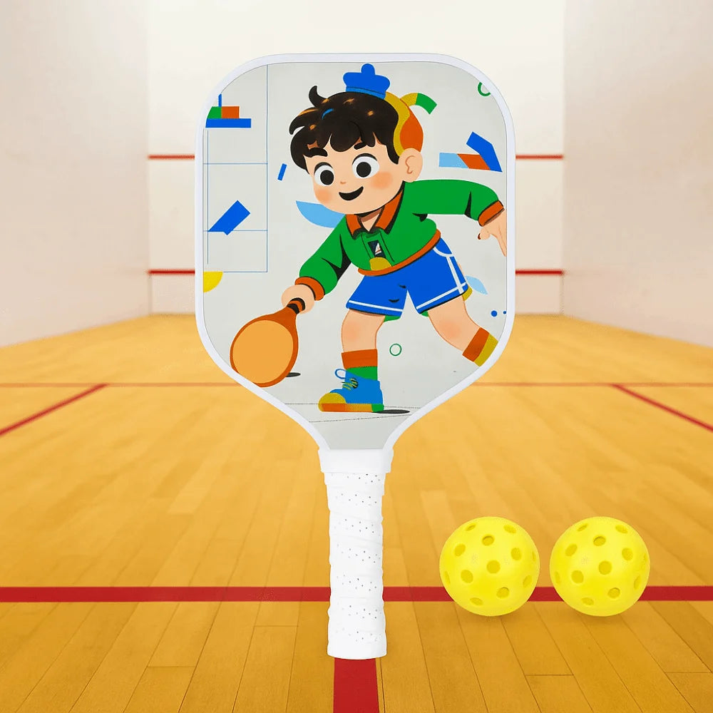 Cartoon Children's Pickleball Set with Colorful Rackets, Non-Slip Grip, and 2 Durable Balls