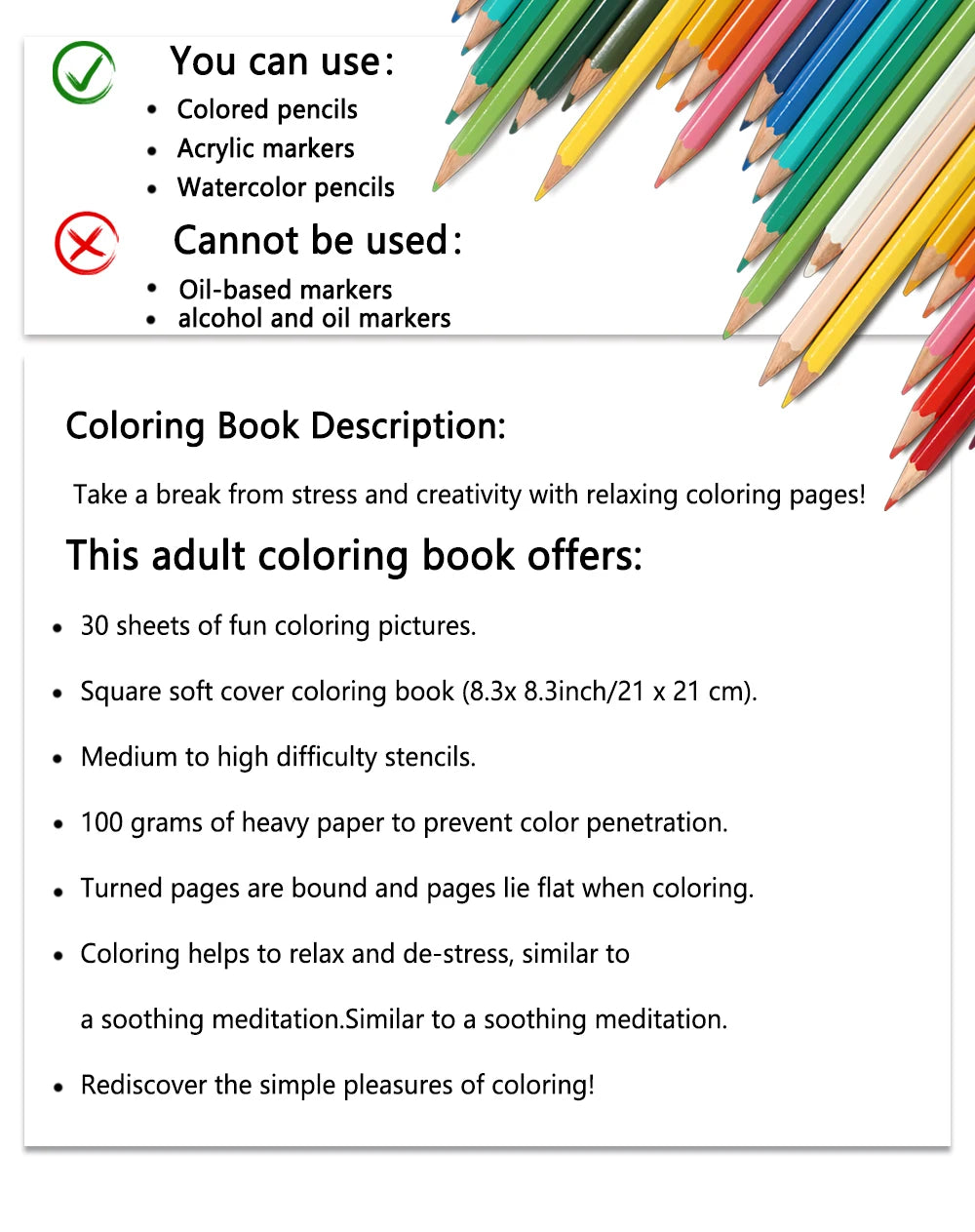 Adult Coloring Book - 30 Sheets Women's Spiral Drawing Book, 8.3 x 8.3 Inches, Perfect Birthday and Holiday Party Gift