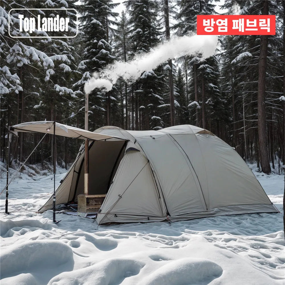 Fireproof Winter Camping Tent for 2 - Waterproof Tunnel Dome Tent with Stove Jack and Snow Skirt for 4 Season Hiking