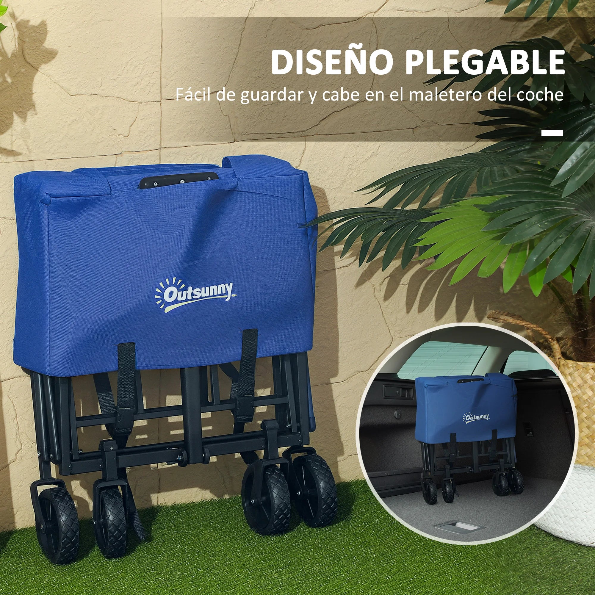 Beach Cart with Wheels and Adjustable Telescopic Handle - 120 kg Load Capacity