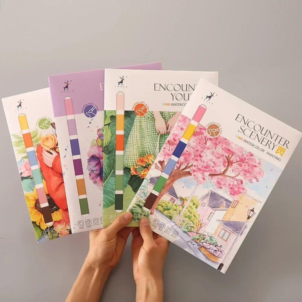 Portable Watercolor Painting Book with 4 Sheets - Kids Gouache Coloring Stationery and Graffiti Drawing Set with Paint Brush