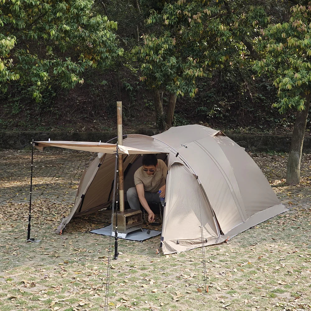 Fireproof Winter Camping Tent for 2 - Waterproof Tunnel Dome Tent with Stove Jack and Snow Skirt for 4 Season Hiking