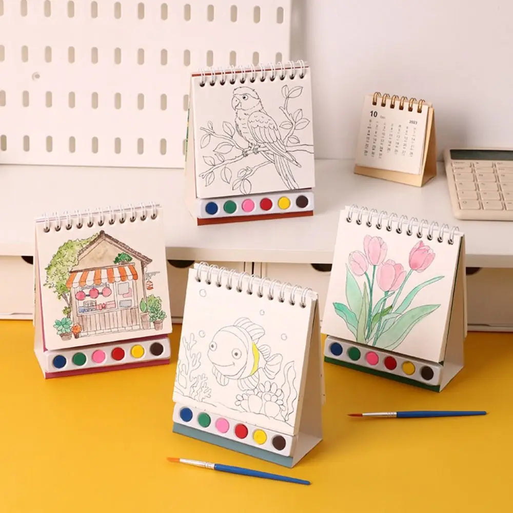 Portable House Coloring Book DIY - 20 Pages Watercolor Painting Set with 6 Colors for Toddler Arts and Crafts