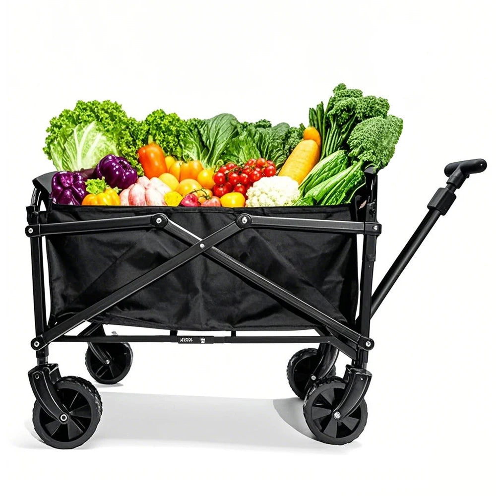 Black Handcart Outdoor Portable Folding Cart - Collapsible Shopping Wagon for Picnic, Beach, and Camping Accessories