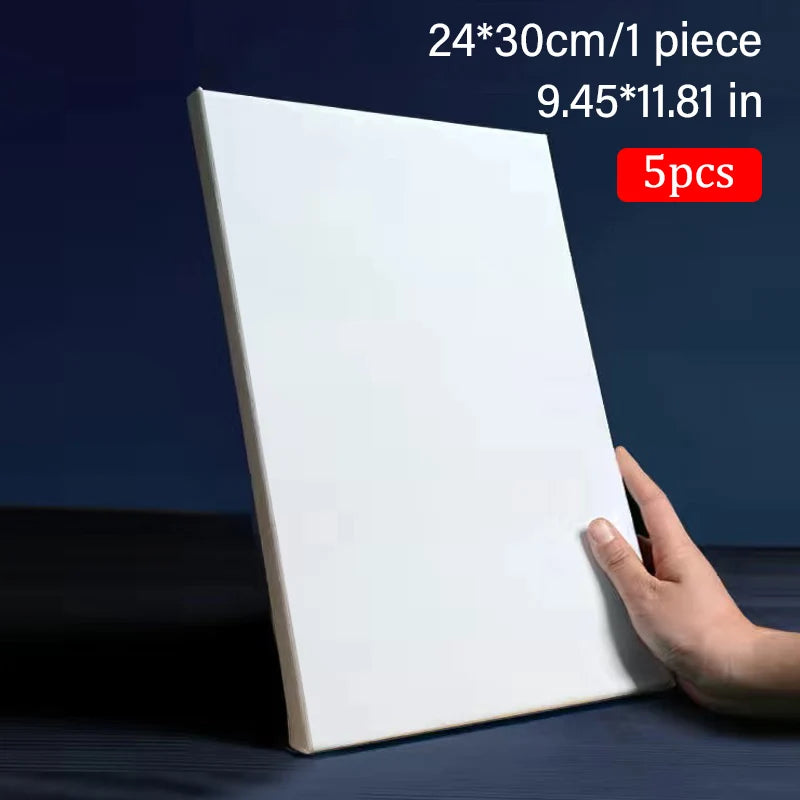 5pcs White Blank Artist Canvas Boards for Oil Painting, Acrylic, Watercolor with Wooden Frame