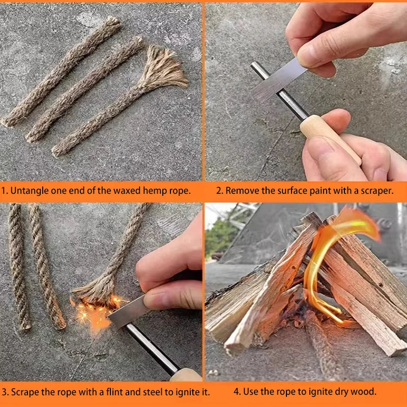 Outdoor Camping Flint Magnesium Rod Set - Waterproof Fire Starter with White Steel Scraper for EDC Survival Tools
