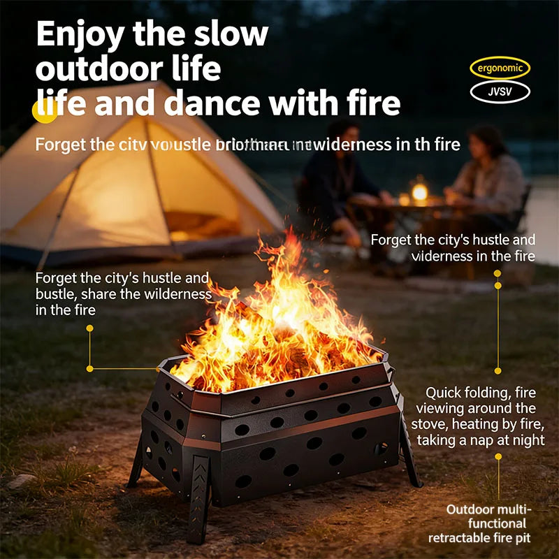 Portable Folding Campfire Grill Outdoor Wood Burning Stove for Camping and Hiking Lightweight Charcoal Fire Pit - Versatile Cooking Essential