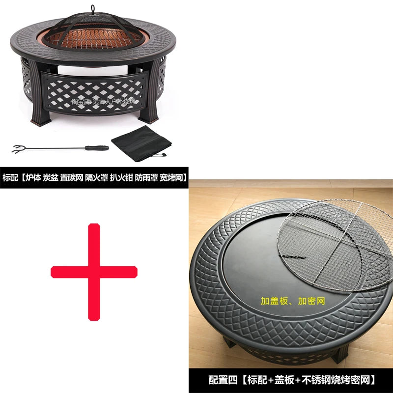 Outdoor Multifunctional fire pit BBQ Table and Charcoal Oven for Garden and Terrace Cooking