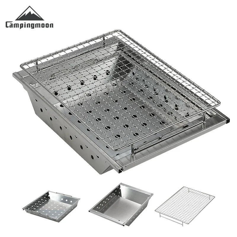 CAMPINGMOON UG-1 IGT Carbon Grill Camping Table with Expansion, Windproof BBQ, and Double-Layer Insulated Firewood Stove