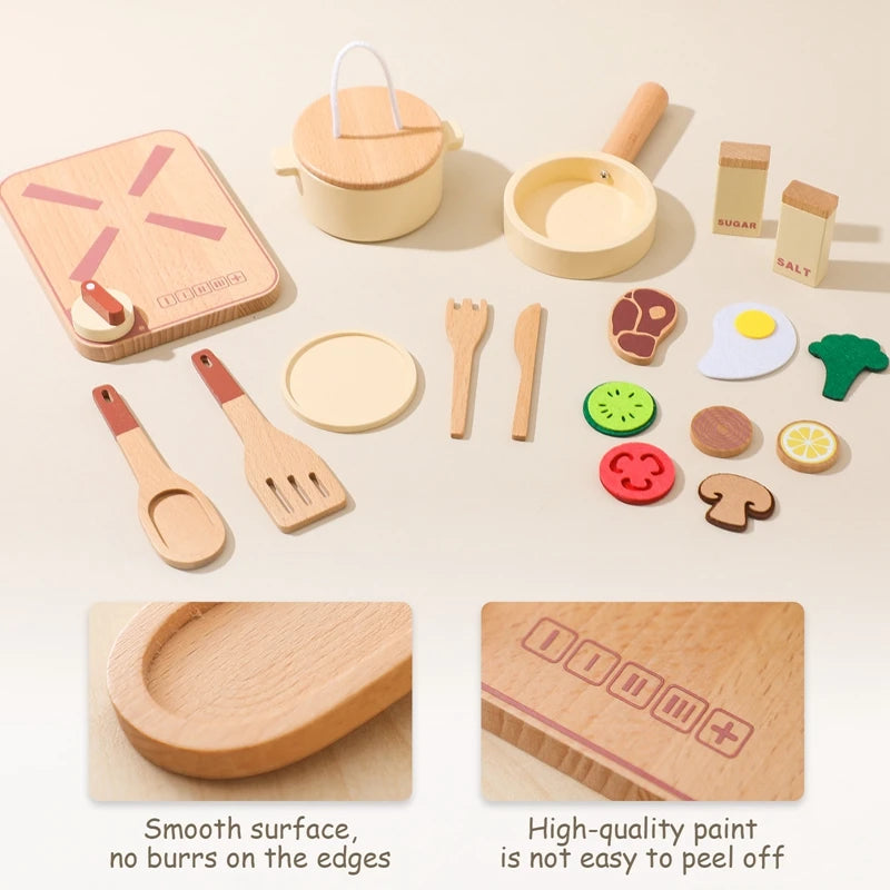 Montessori Children's Play House Kitchen Set Toys Children's Educational Simulation Wooden Toy Vegetable Pot Model Pretend Toys
