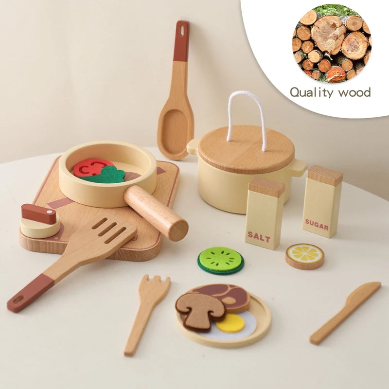 Montessori Children's Play House Kitchen Set Toys Children's Educational Simulation Wooden Toy Vegetable Pot Model Pretend Toys